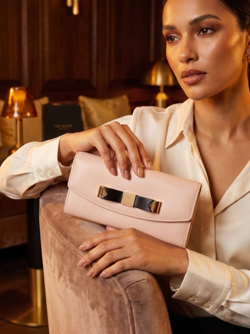Ted Baker Blush Bow Flap Wallet with Gold Accent new with tags